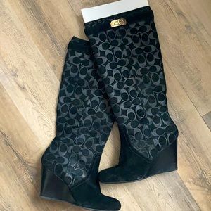 Brand new never worn Coach signature wedge boots